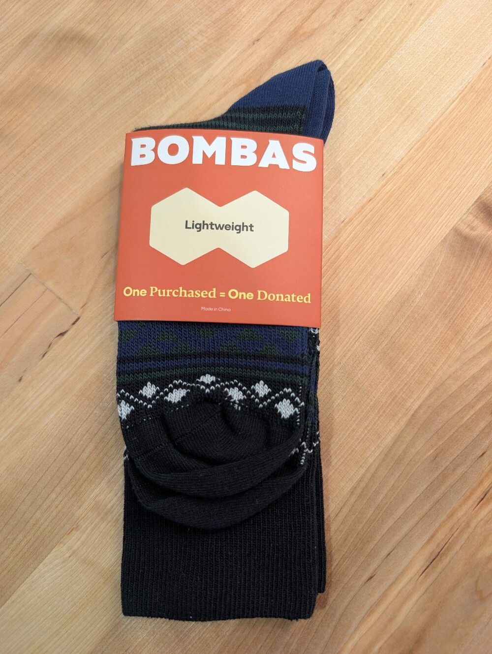 NWT Bombas Lightweight Calf Socks Fair Isle Dark Blue Black Large Cotton Blend